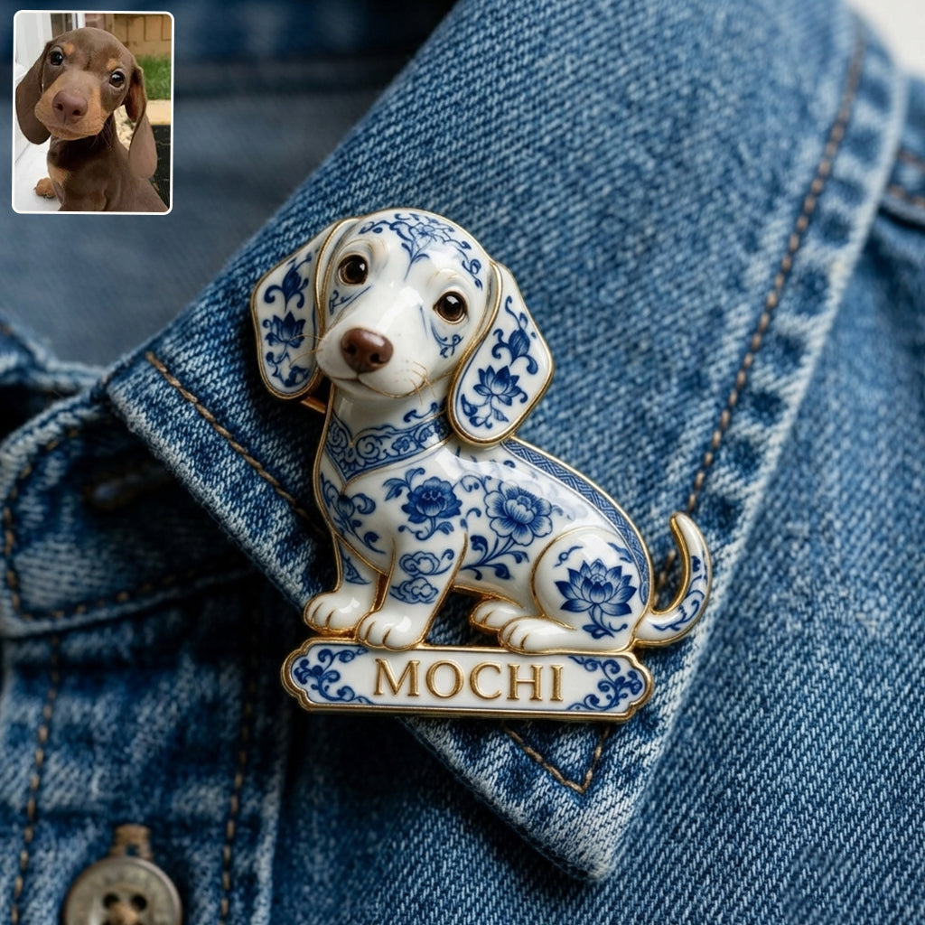 Personalisierte blaue & weiße Porzellan Chihuahua 3D-Relief-Emaille-Nadel, süßes individuelles Geschenk für Chihuahua-Liebhaber