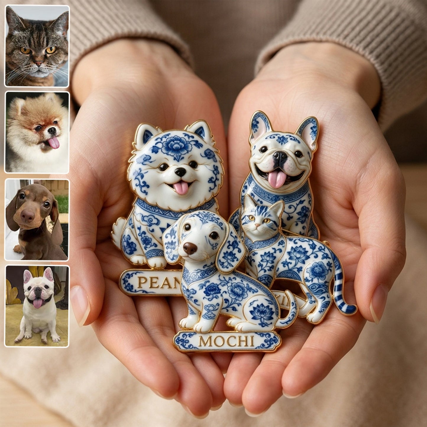 Cute Personalized Blue & White Porcelain Labrador Retriever Puppy 3D Embossed Enamel Pin, Dog Lover Gift