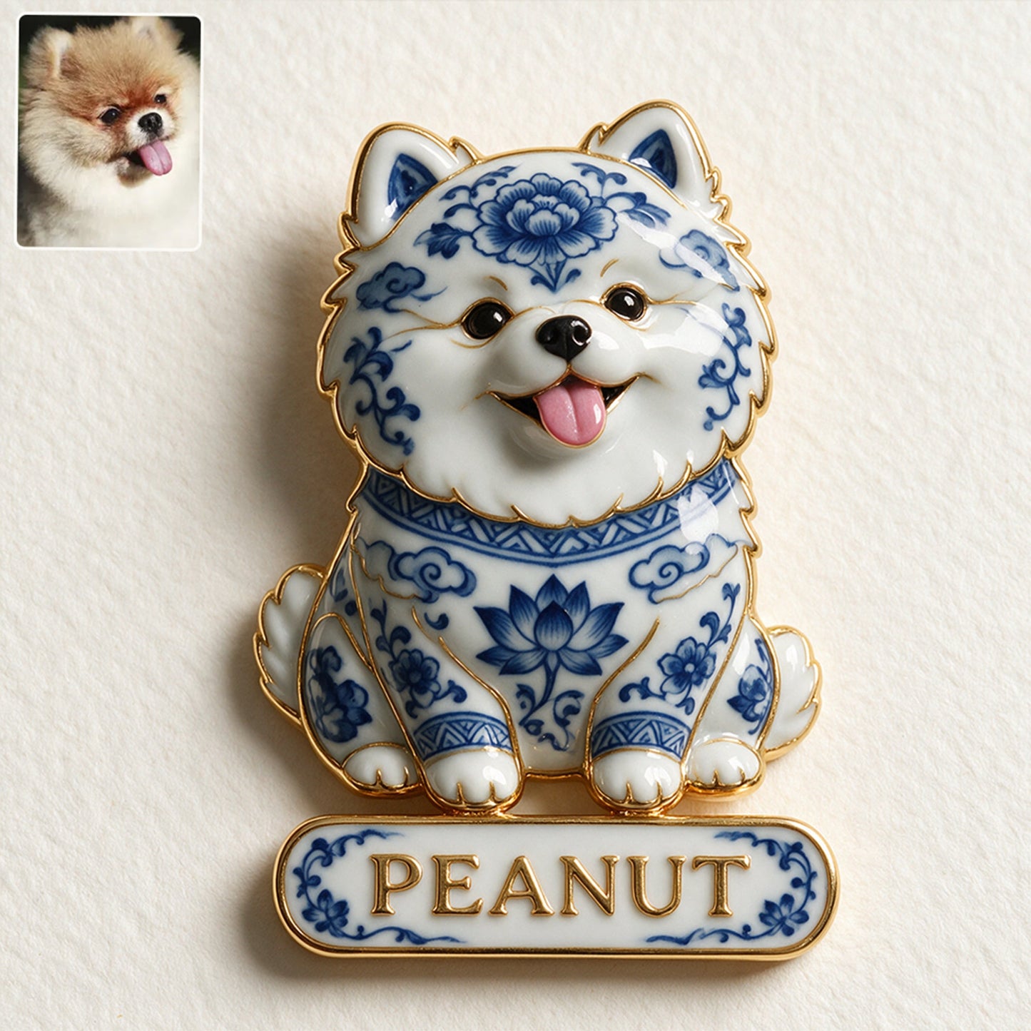 Personalisierte blaue & weiße Porzellan Chihuahua 3D-Relief-Emaille-Nadel, süßes individuelles Geschenk für Chihuahua-Liebhaber