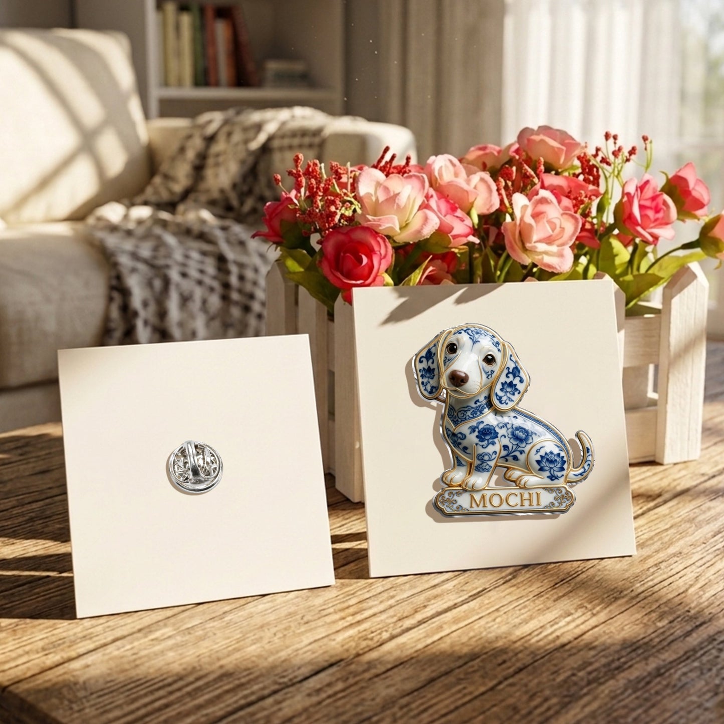 Personalisierte blaue & weiße Porzellan Chihuahua 3D-Relief-Emaille-Nadel, süßes individuelles Geschenk für Chihuahua-Liebhaber