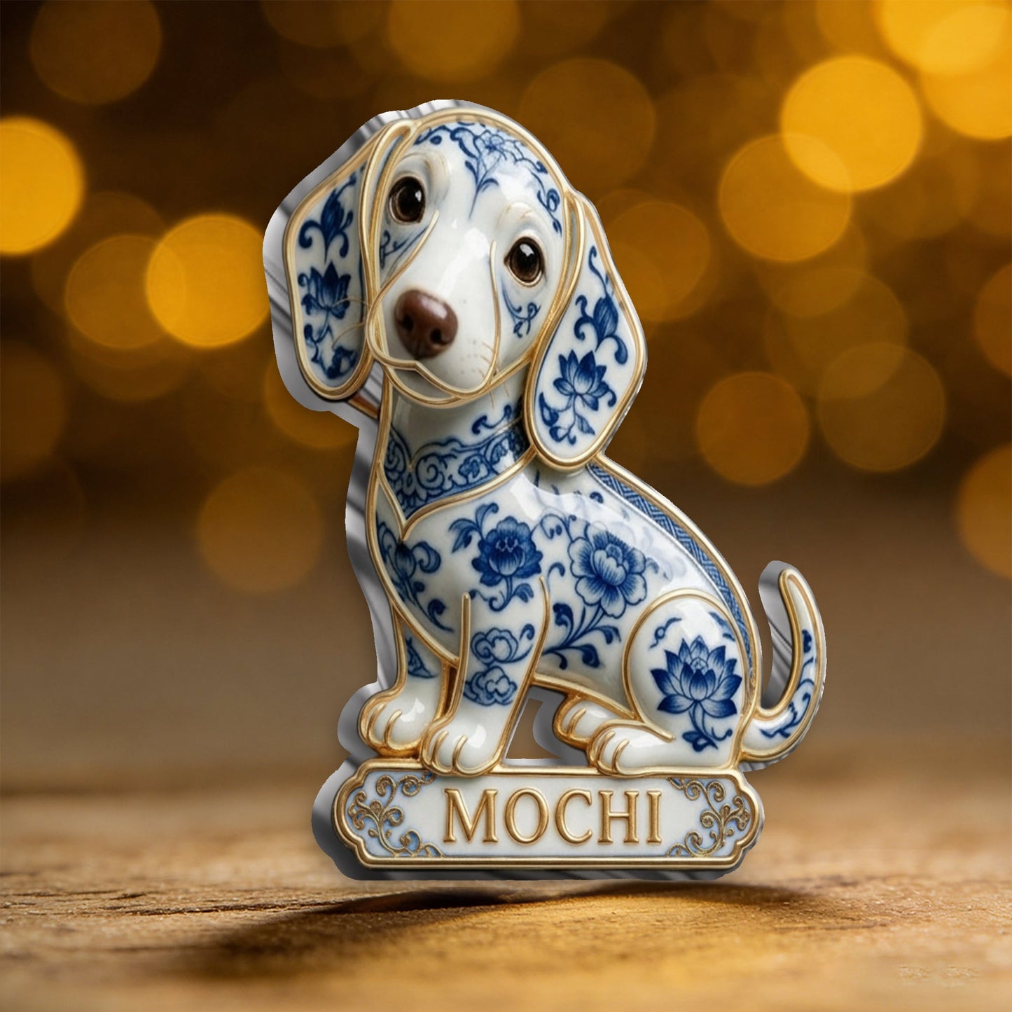 Personalisierte blaue & weiße Porzellan Golden Retriever 3D-Relief Emaille-Anstecknadel, Geschenk für Hundeliebhaber