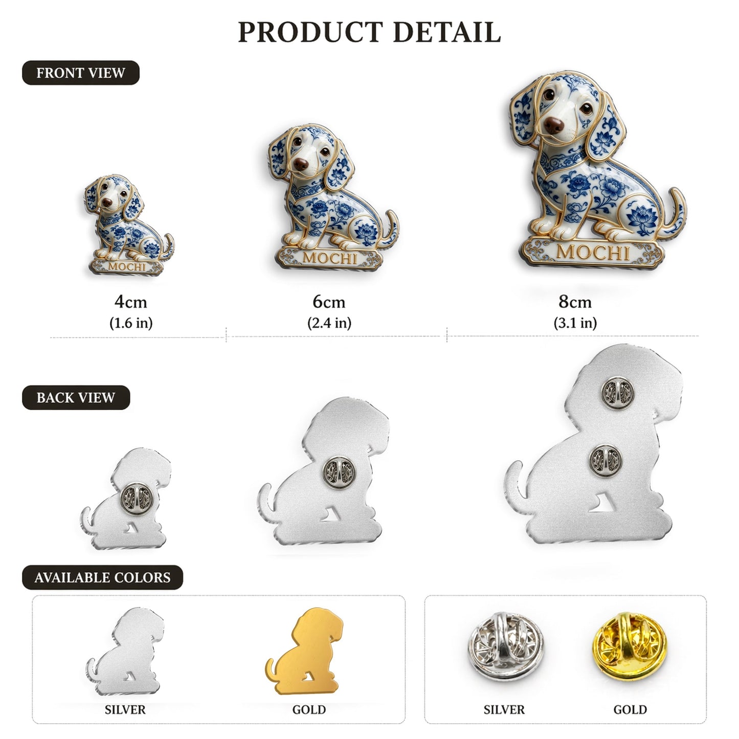 Personalisierte blaue & weiße Porzellan Chihuahua 3D-Relief-Emaille-Nadel, süßes individuelles Geschenk für Chihuahua-Liebhaber