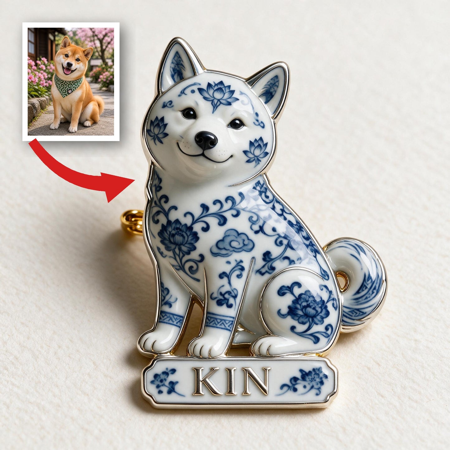 Personalisierte 3D-Relief-Emaille-Anstecknadel Japanischer Akita Inu