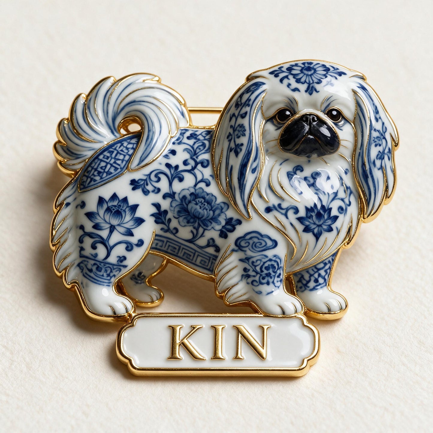 Personalisierte blaue und weiße Porzellan Shih Tzu 3D-Relief Emaille-Anstecknadel, individuelles Geschenk für Hundeliebhaber