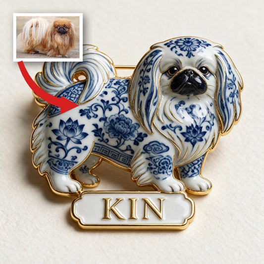 Personalisierte blaue und weiße Porzellan Shih Tzu 3D-Relief Emaille-Anstecknadel, individuelles Geschenk für Hundeliebhaber