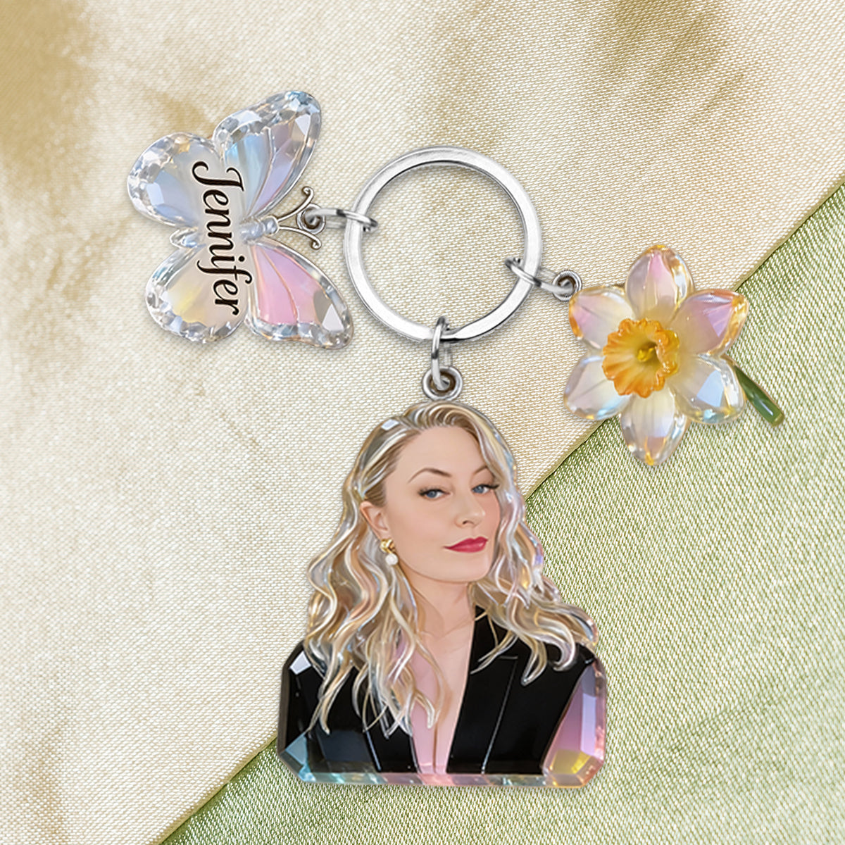 Personalized Black Woman Portrait Keychain - Custom Birth Flower & Name Charm Self Love Keepsake Gift