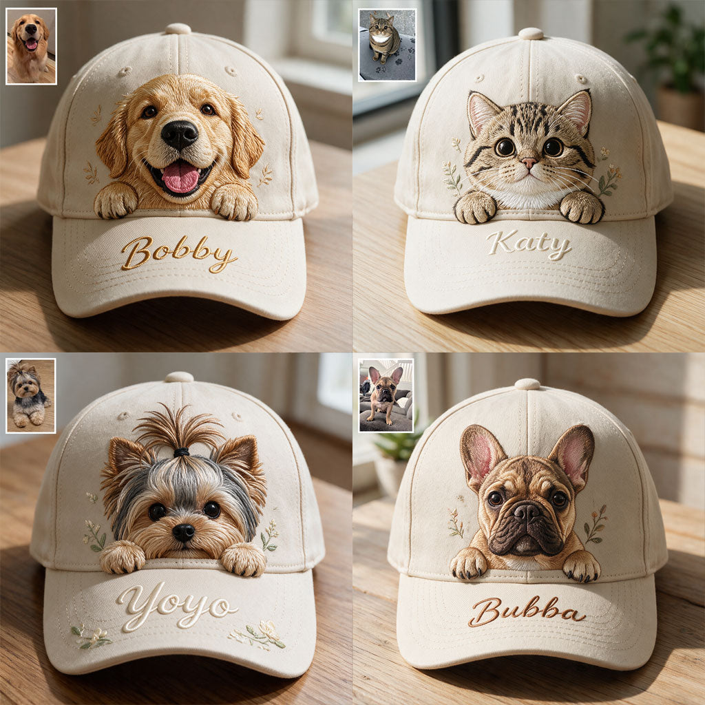 Personalized Peeking Fluffy Pomeranian Classic Cap Custom Embroidered Dog Owner Gift Outdoor Hat