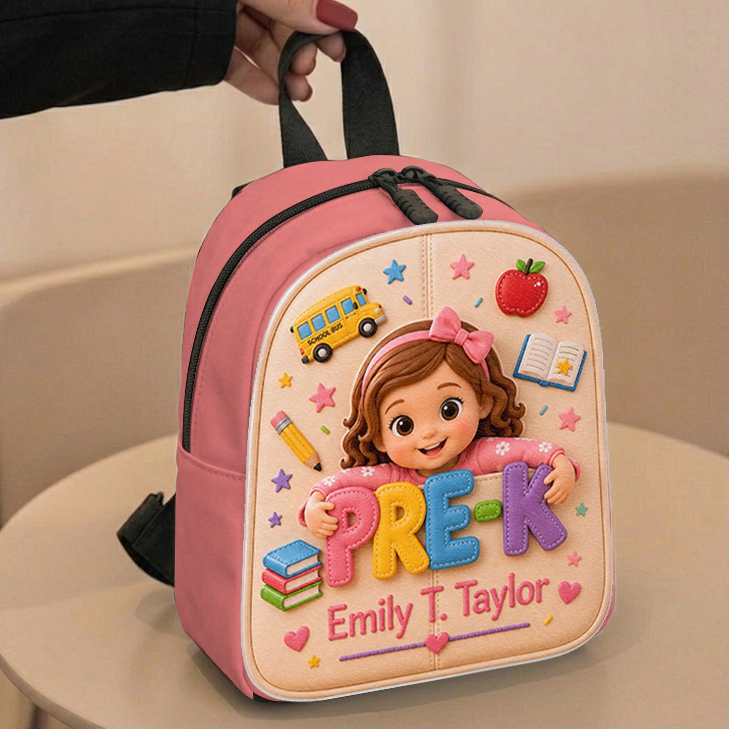 Personalized Little Pre-K Boy 3D Leather Patch Backpack | Cute Custom Back To School Gift For Toddler Black Kids