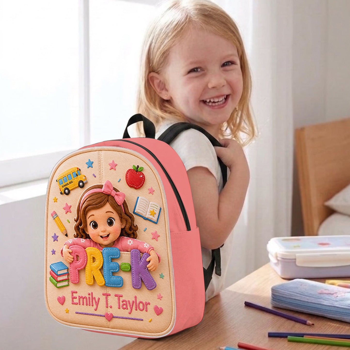 Personalized 3D Little Latina Girl Pre-K Backpack Custom Leather Patch Perfect Back To School Gift For Preschool Kids