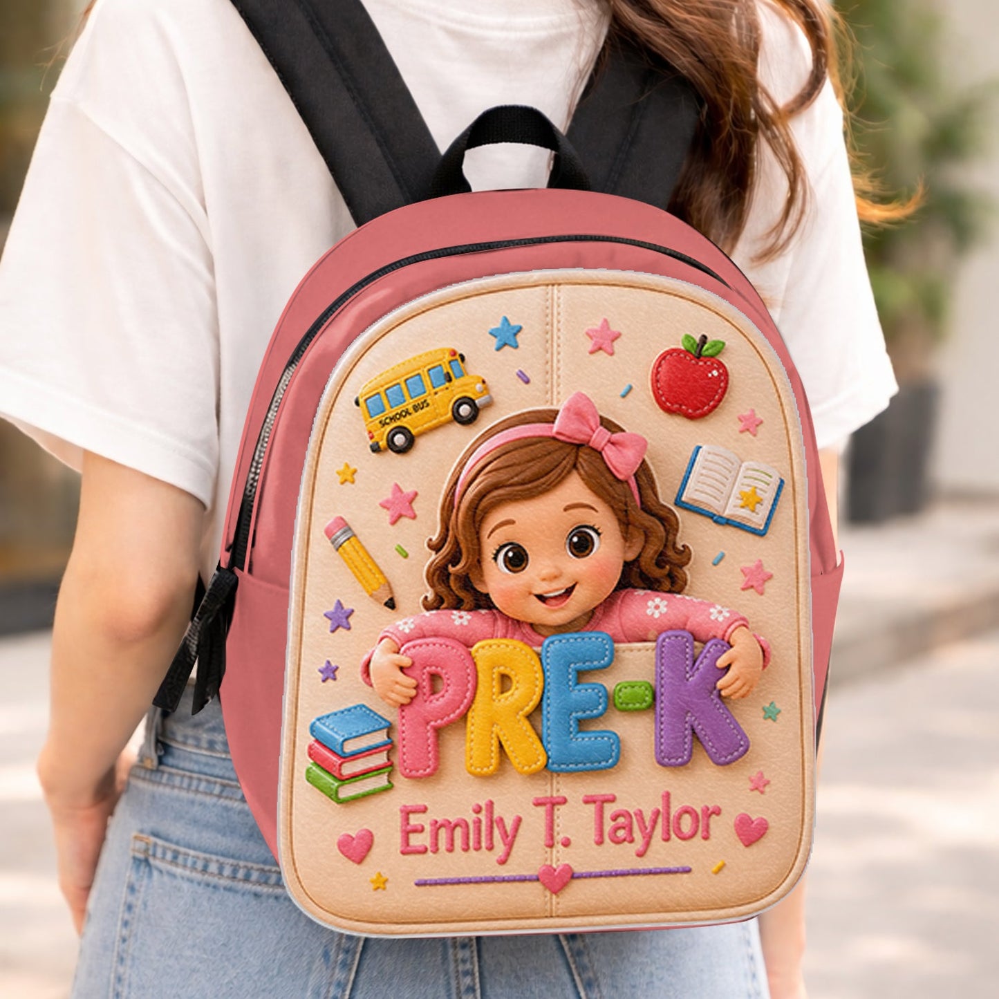 Personalized 3D Little Latina Girl Pre-K Backpack Custom Leather Patch Perfect Back To School Gift For Preschool Kids