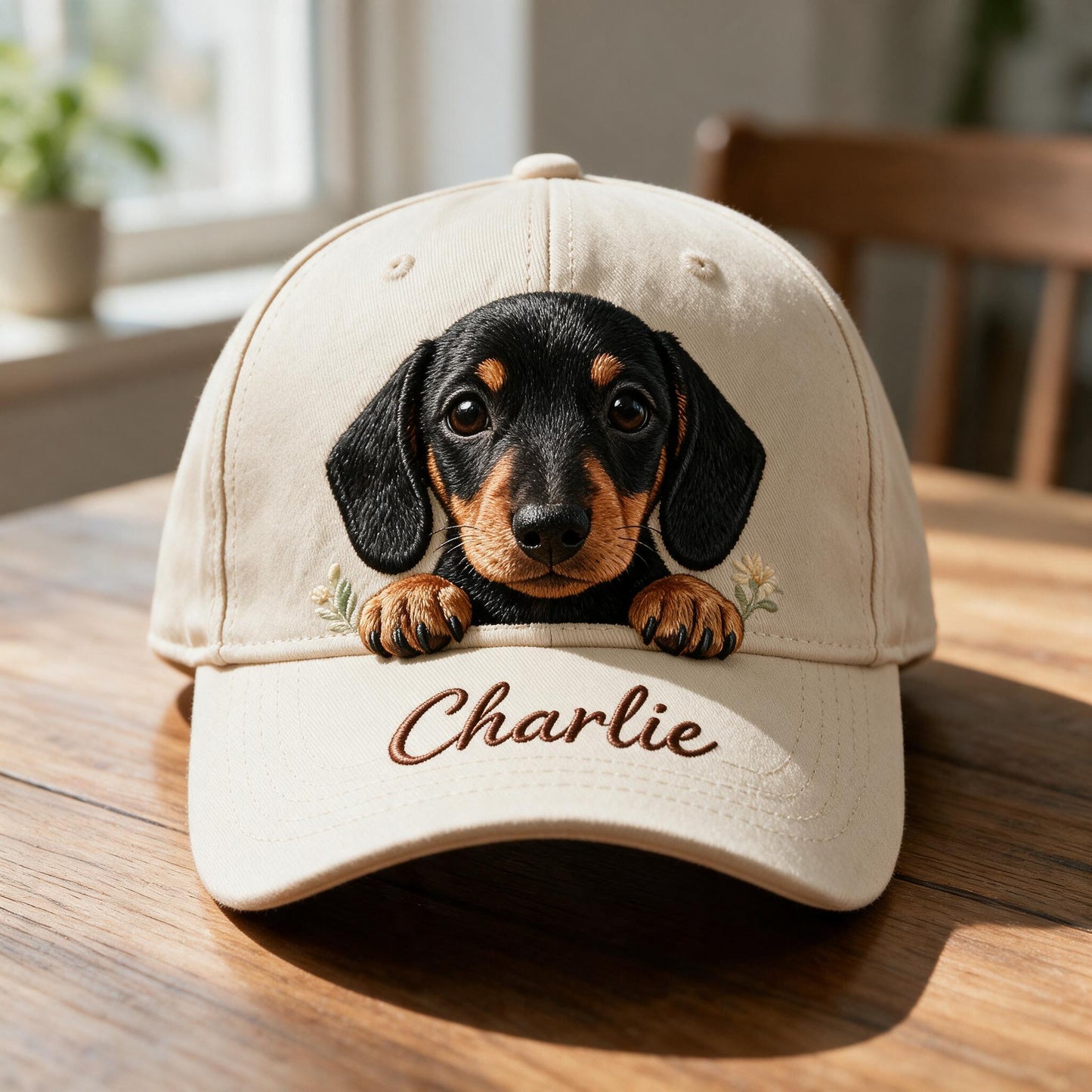 Personalized Peeking Black and Tan Dachshund Classic Cap Custom Gift for Dachshund Owner Dog Lover