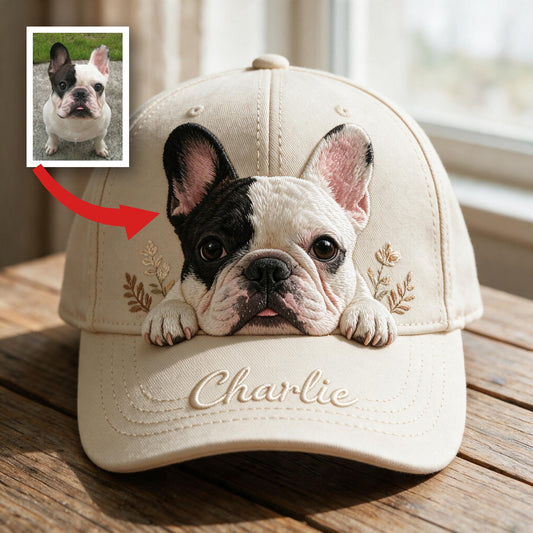 Personalized Embroidered Peeking French Bulldog Classic Cap, Custom Gift for Dog Owners Pet Lovers Outdoor Adjustable Snapback Hat