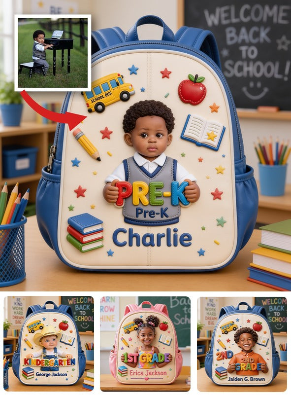 Personalized Little Pre-K Boy 3D Leather Patch Backpack | Cute Custom Back To School Gift For Toddler Black Kids