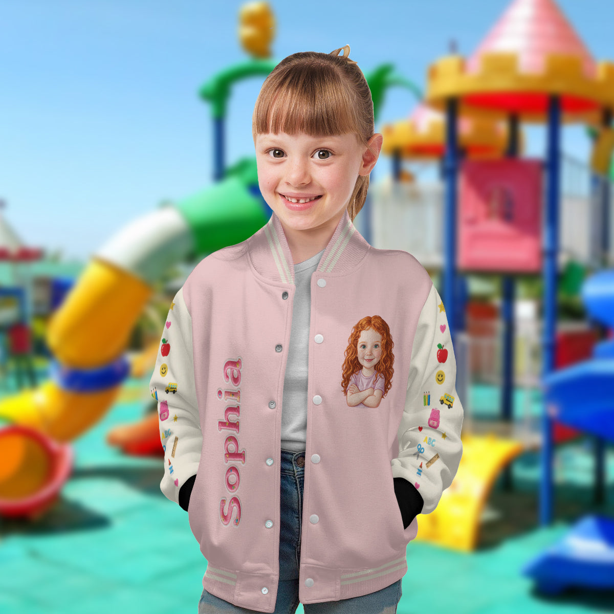 Personalized Little Girl Back To School Varsity Jacket Custom Photo Name Grade Kids Pre-K School Outfit Gift
