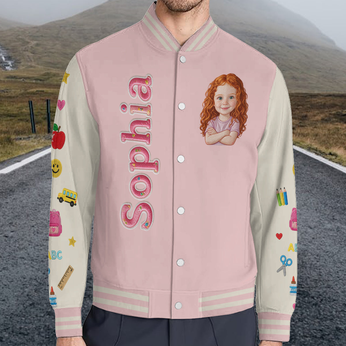 Personalized Pastel Pink Black Girl Back To School Varsity Jacket Custom Any Grade Kid Gift Outerwear