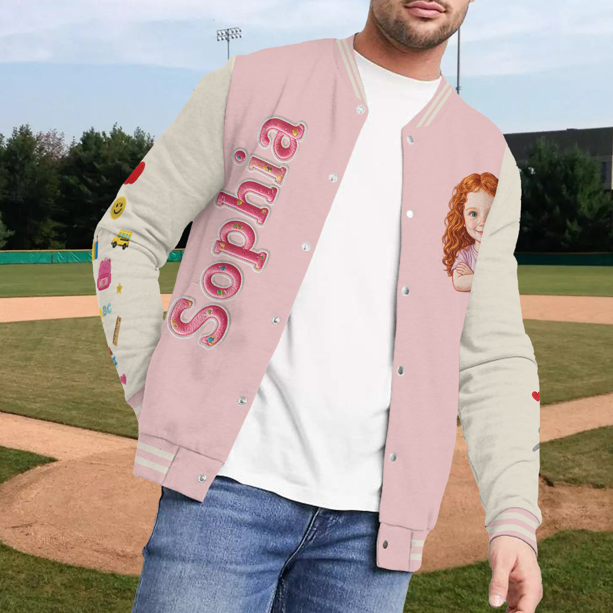 Personalized Pastel Pink Black Girl Back To School Varsity Jacket Custom Any Grade Kid Gift Outerwear