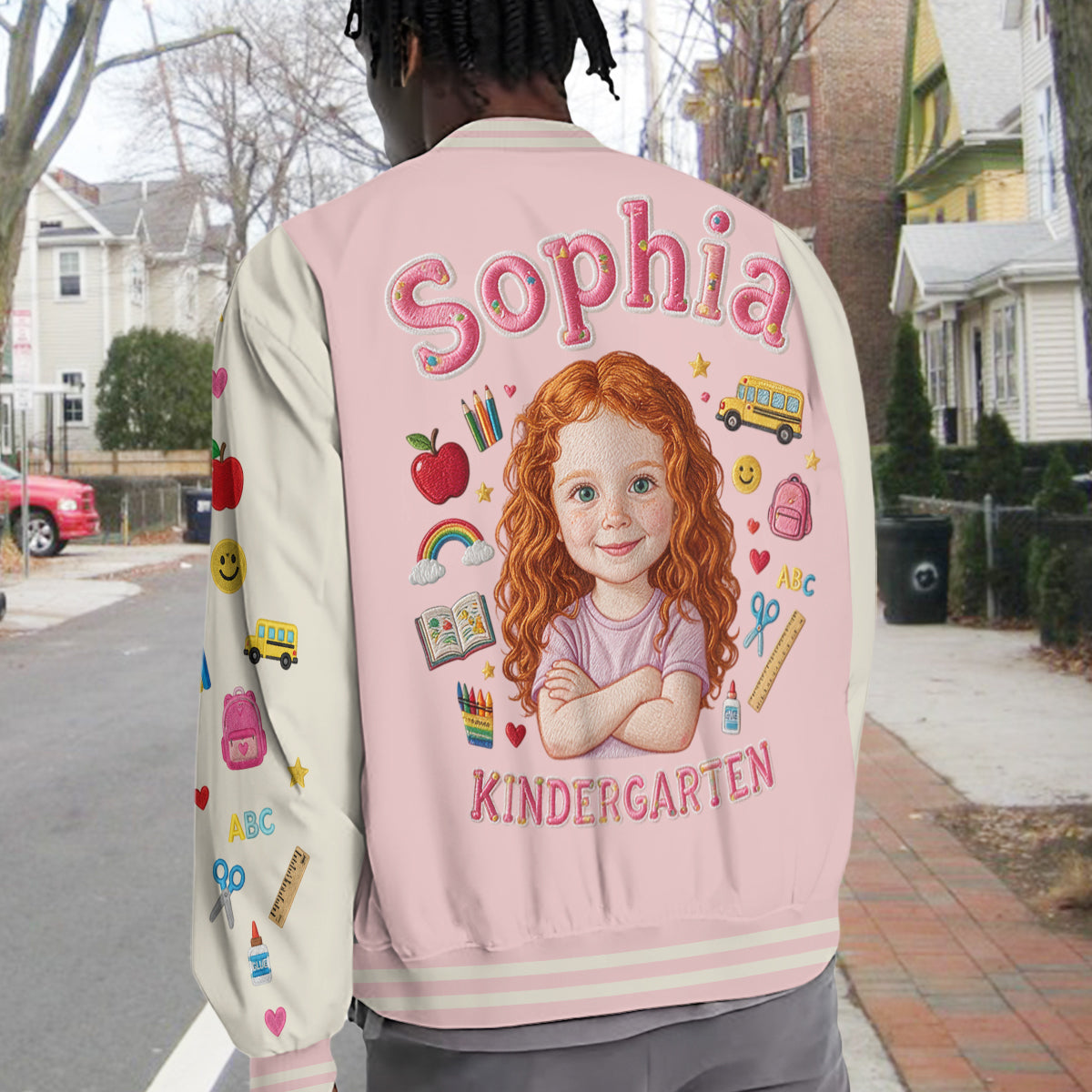 Personalized Little Girl Back To School Varsity Jacket Custom Photo Name Grade Kids Pre-K School Outfit Gift