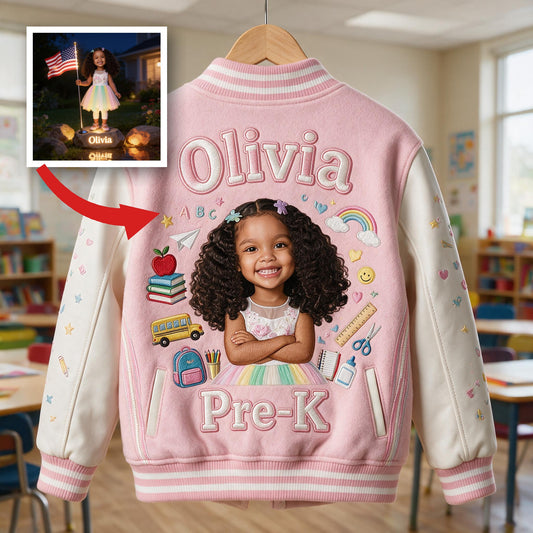 Personalisierte Pastellrosa Varsity-Jacke für Mädchen - Geschenk zur Schule