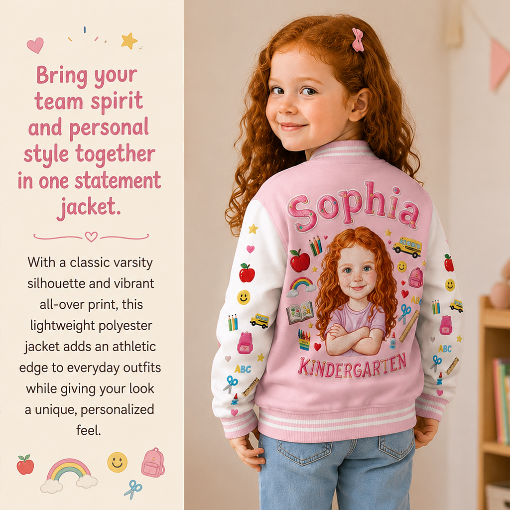 Personalized Little Latina Boy Back to School Varsity Jacket Custom Photo Name Grade First Day of School Kids Gift