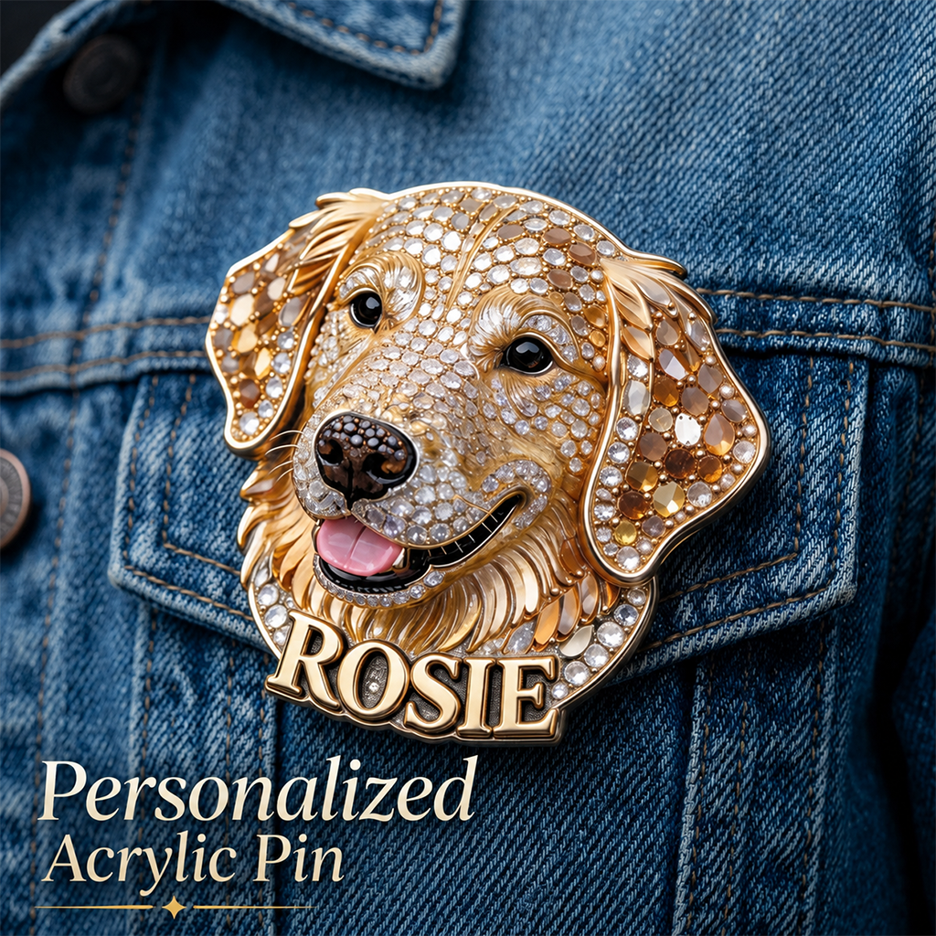 Personalized Bejeweled Siberian Husky Pin Custom Name Gift for Dog Lovers Jacket Backpack Accessory