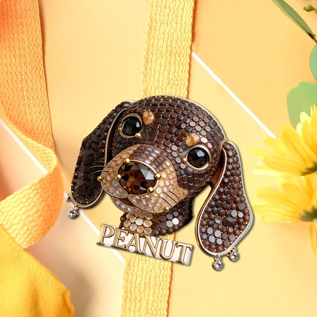 Personalized Rhinestone Short Legged Dachshund Pin, Unique Custom Gift for Dachshund Lovers Jacket Backpack Accessory