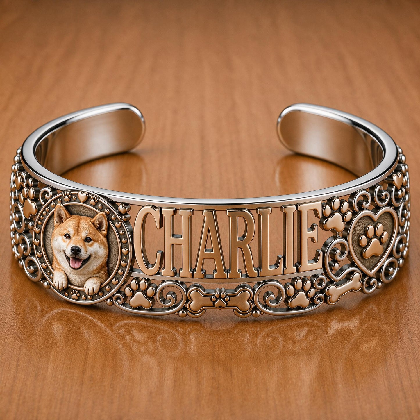 Personalisierbares Armband mit lächelndem Shiba Inu - Geschenk für Shiba-Hundeliebhaber