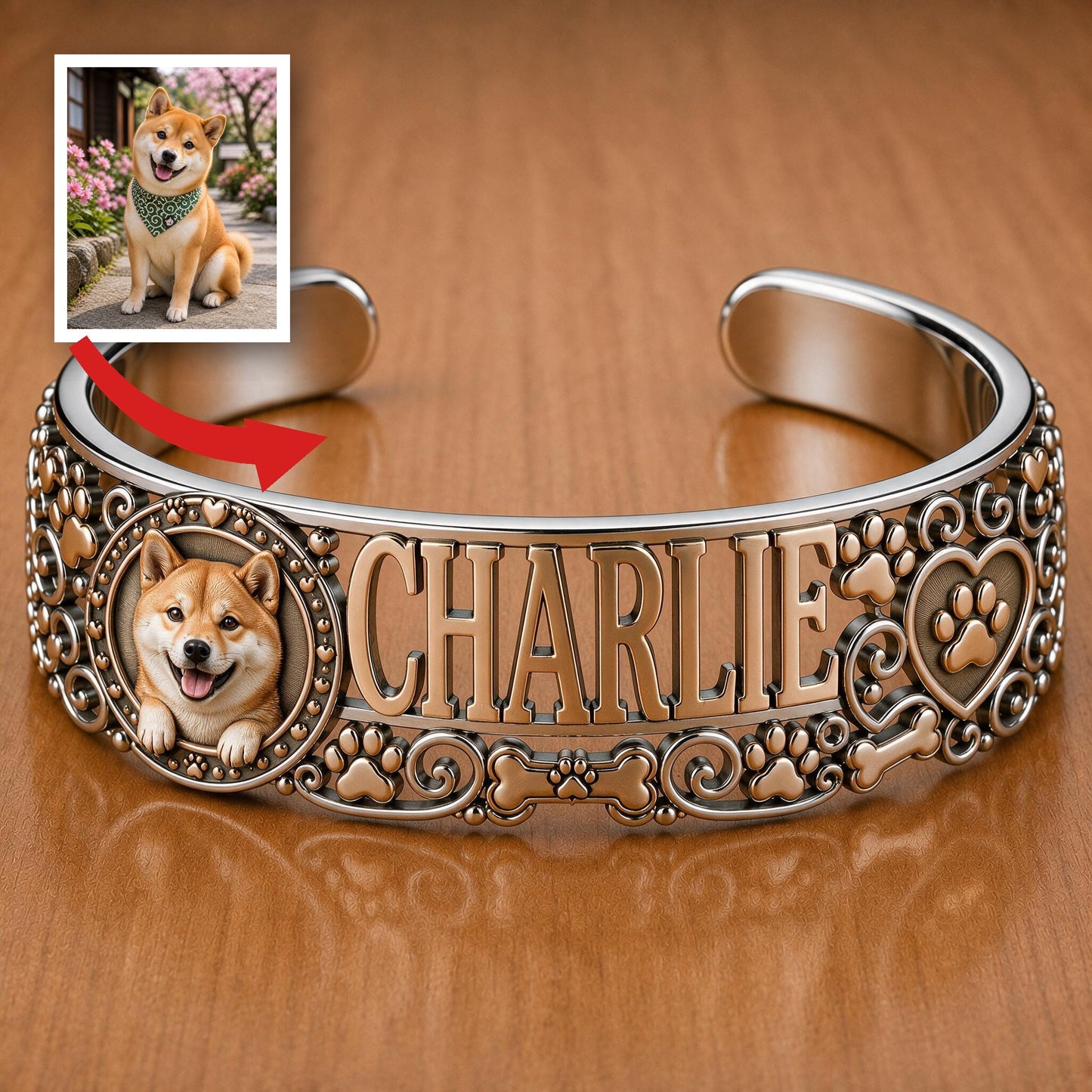 Personalisierbares Armband mit lächelndem Shiba Inu - Geschenk für Shiba-Hundeliebhaber