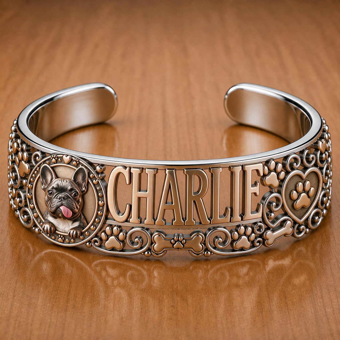 Personalisierbares Boston Terrier Armreif mit Hundename - Geschenk für Tierliebhaber