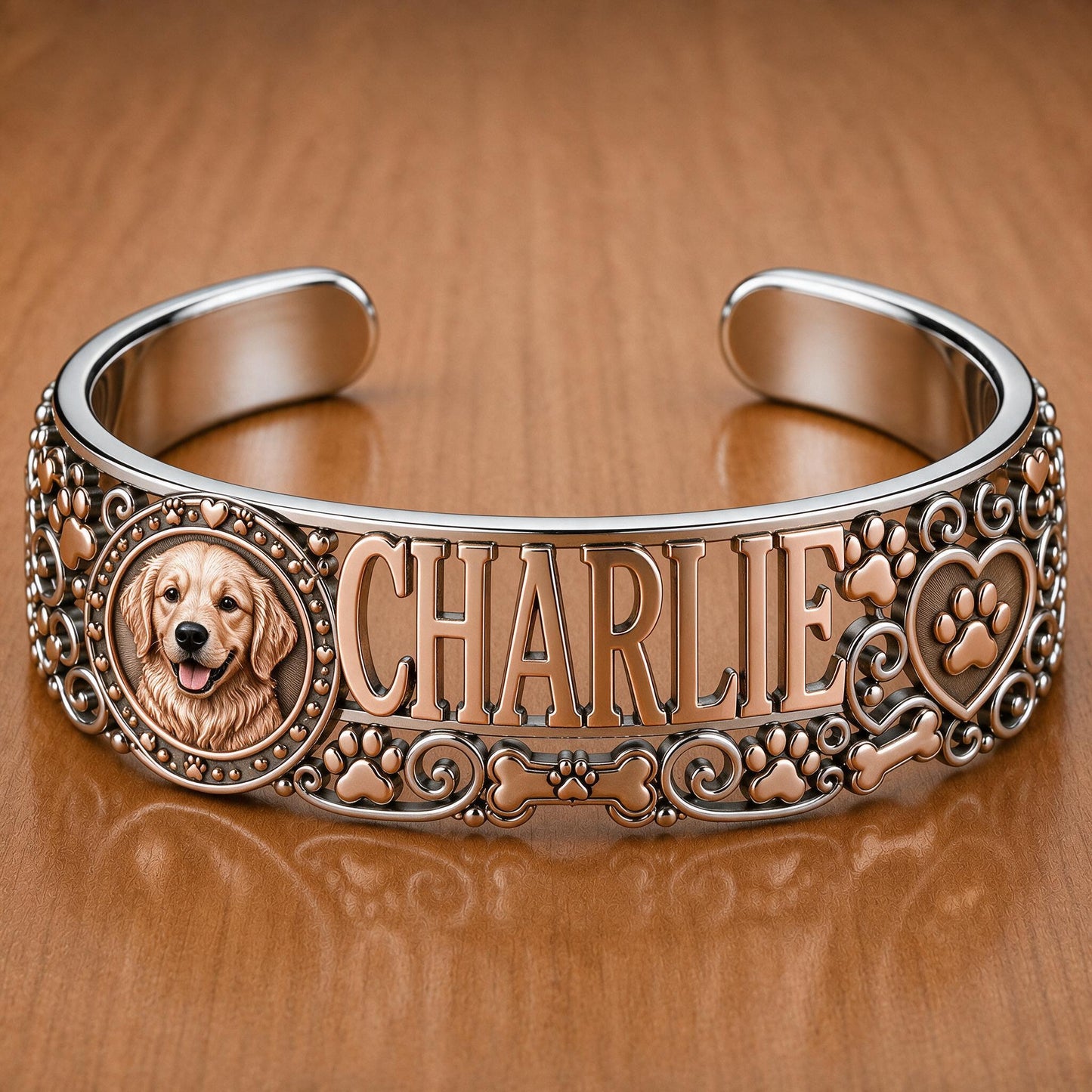 Personalisierbares Golden Retriever Armreif mit Namen für Hundeliebhaber