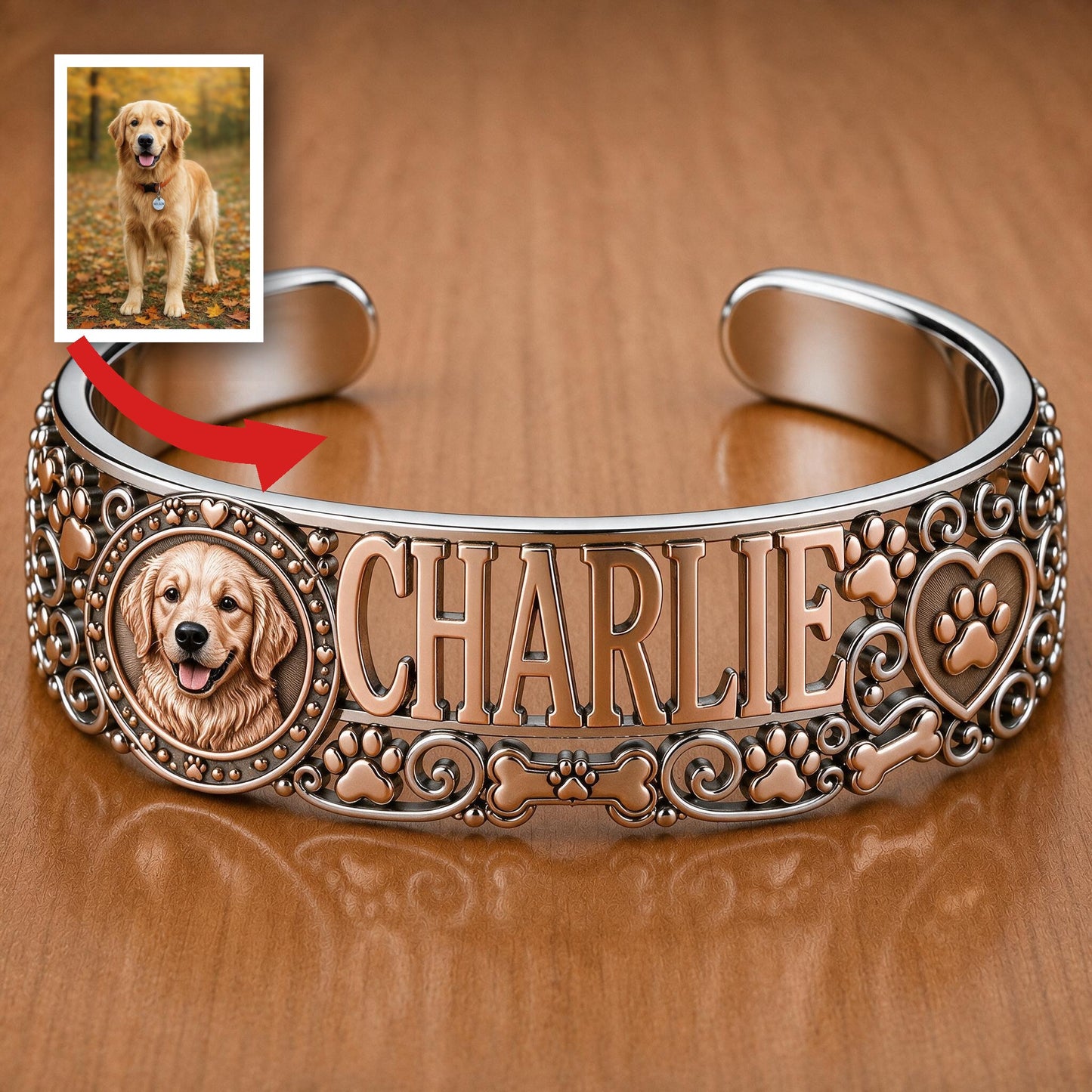 Personalisierbares Golden Retriever Armreif mit Namen für Hundeliebhaber
