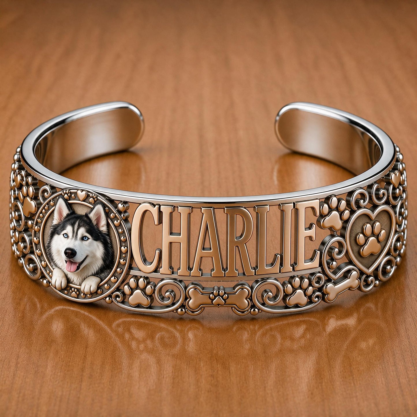Personalisierbares Siberian Husky Armreif - Individuelles Namensgeschenk für Husky-Liebhaber und stolze Hundemütter