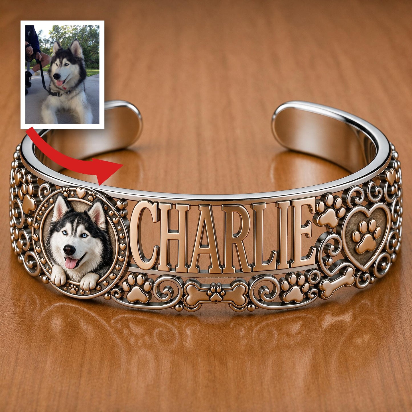 Personalisierbares Siberian Husky Armreif - Individuelles Namensgeschenk für Husky-Liebhaber und stolze Hundemütter
