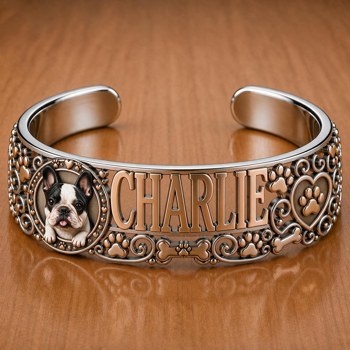 Personalisierbares French Bulldog Armreif mit Namen für Hundeliebhaber