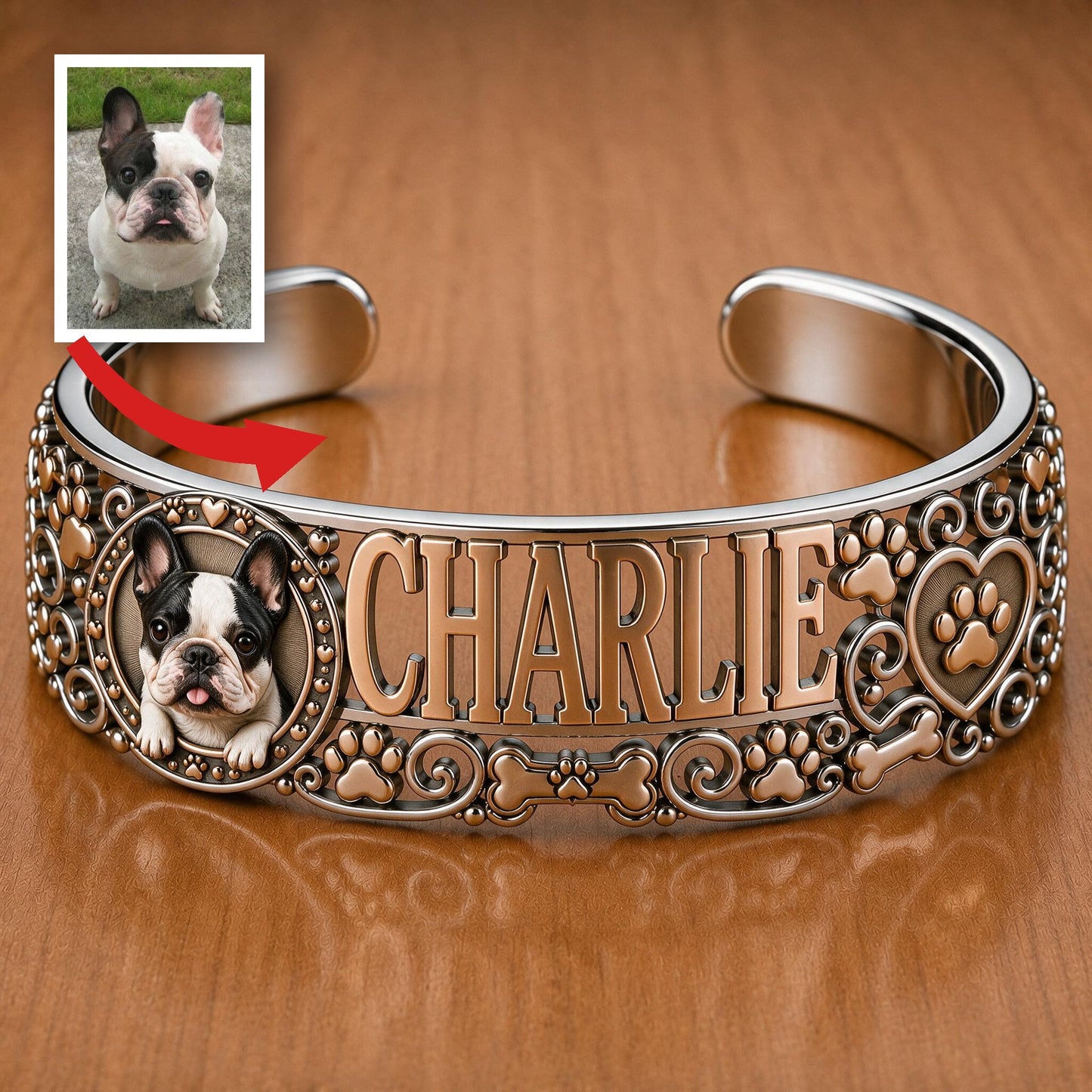 Personalisierbares French Bulldog Armreif mit Namen für Hundeliebhaber