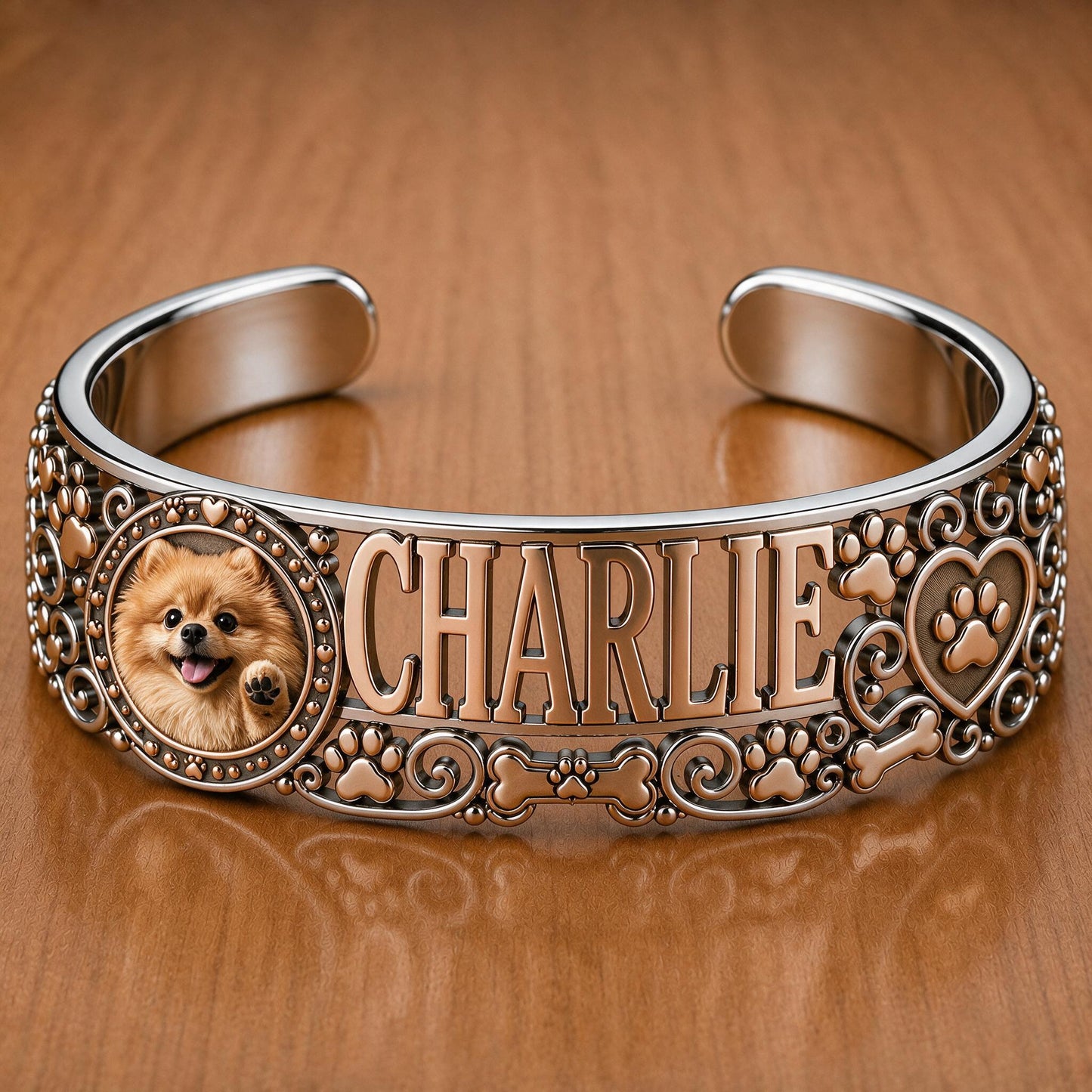 Personalisierbares Fluffy Pomeranian Armband mit Namen - Geschenk für Pomeranian-Besitzer