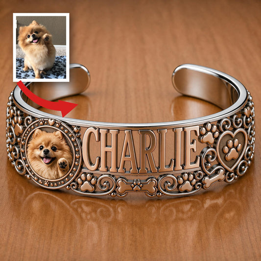 Personalized Fluffy Pomeranian Dog Cuff Bracelet Custom Name Jewelry Gift for Pomeranian Owners and Dog Moms