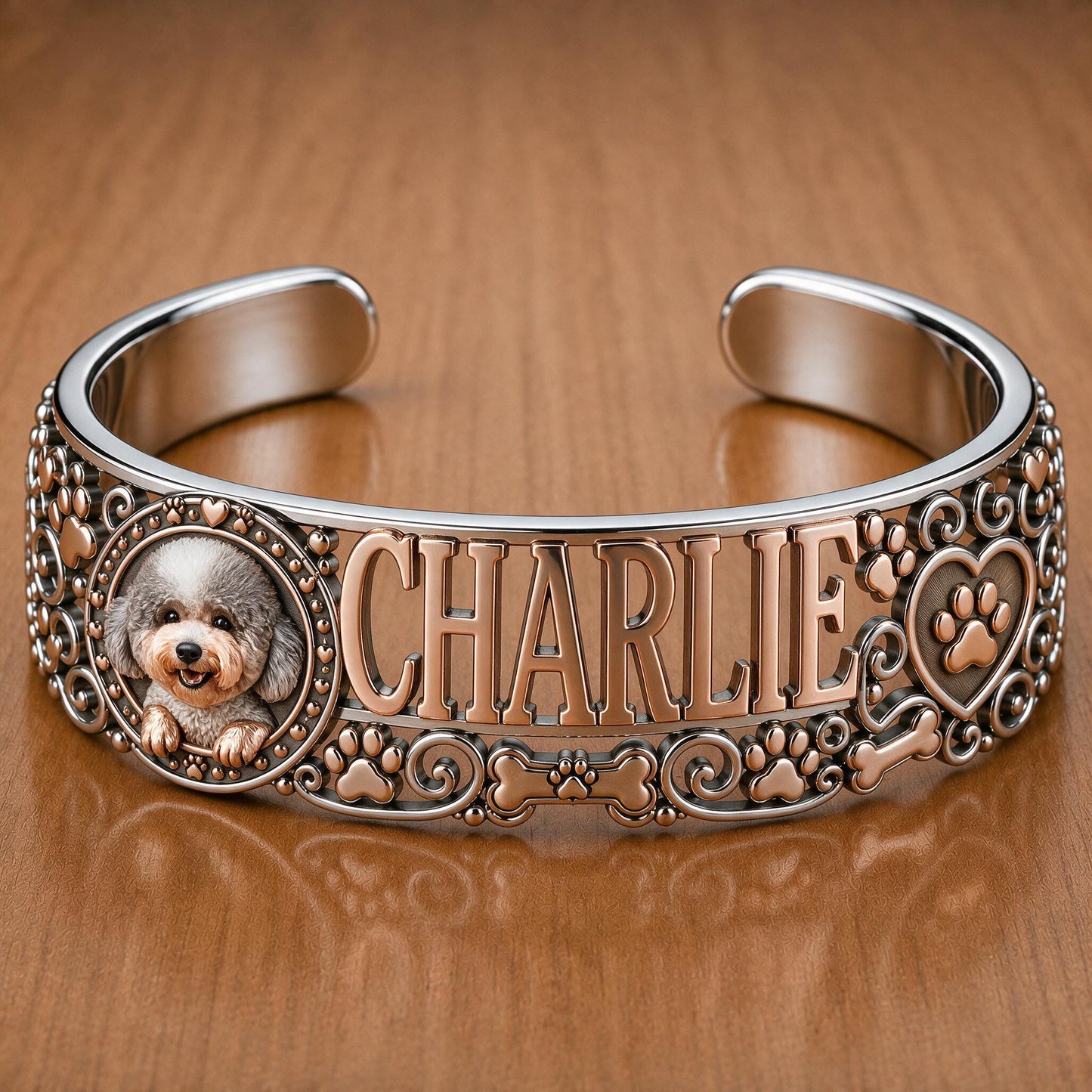 Personalisierbares Fluffy Toy Poodle Armband, Individuelles Namensgeschenk für Pudelbesitzer