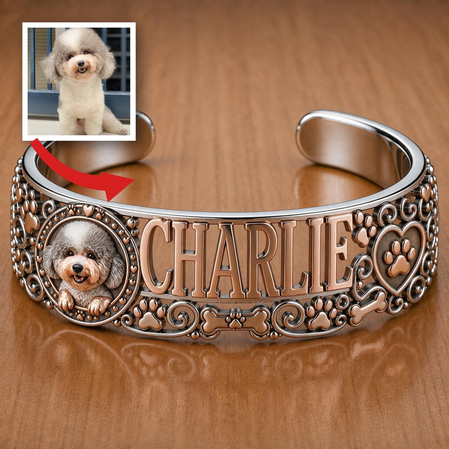 Personalisierbares Fluffy Toy Poodle Armband, Individuelles Namensgeschenk für Pudelbesitzer