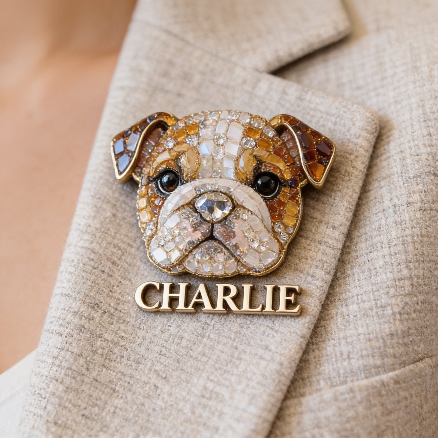 Personalized Sparkling English Bulldog Pin, Unique Custom Gift for Bulldog Owners and Pet Lovers