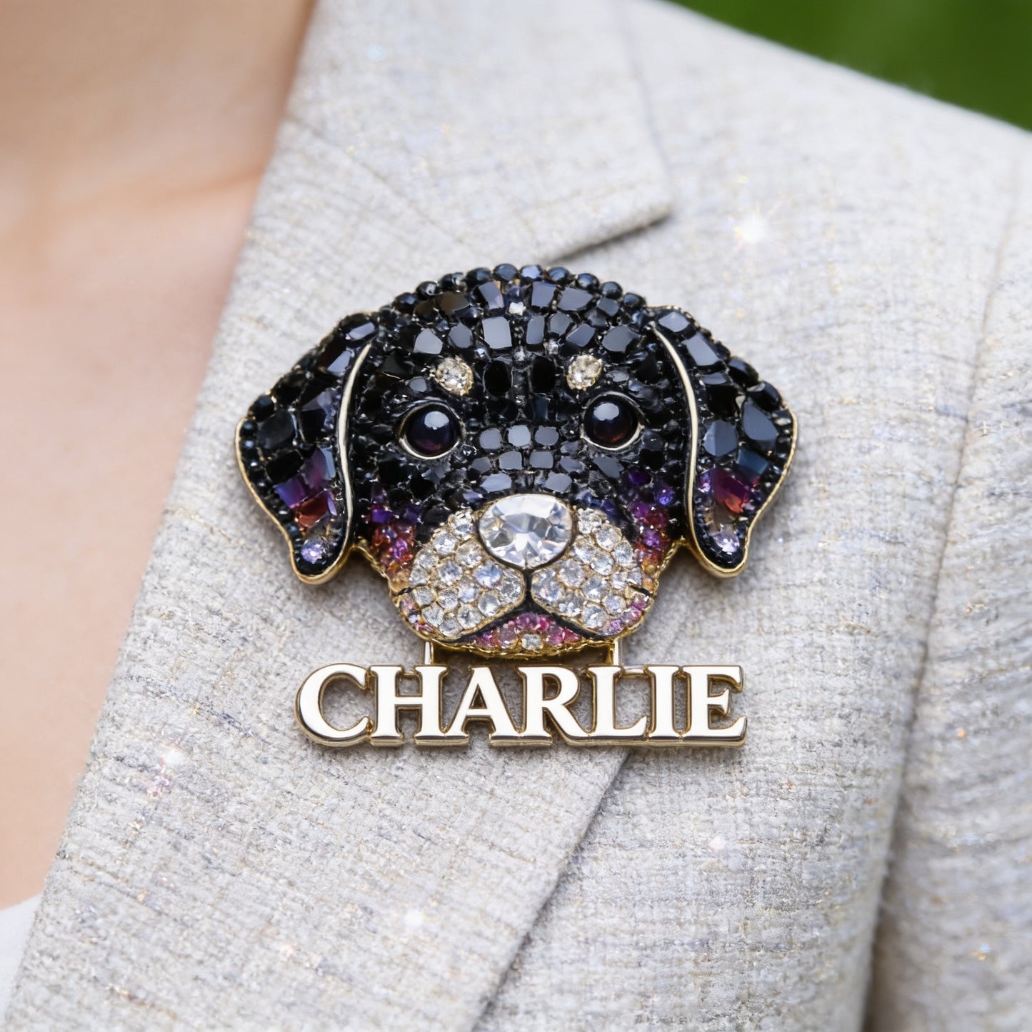Personalized Sparkling Black Labrador Retriever Enamel Pin, Custom Name Gift For Dog Lovers and Pet Owners