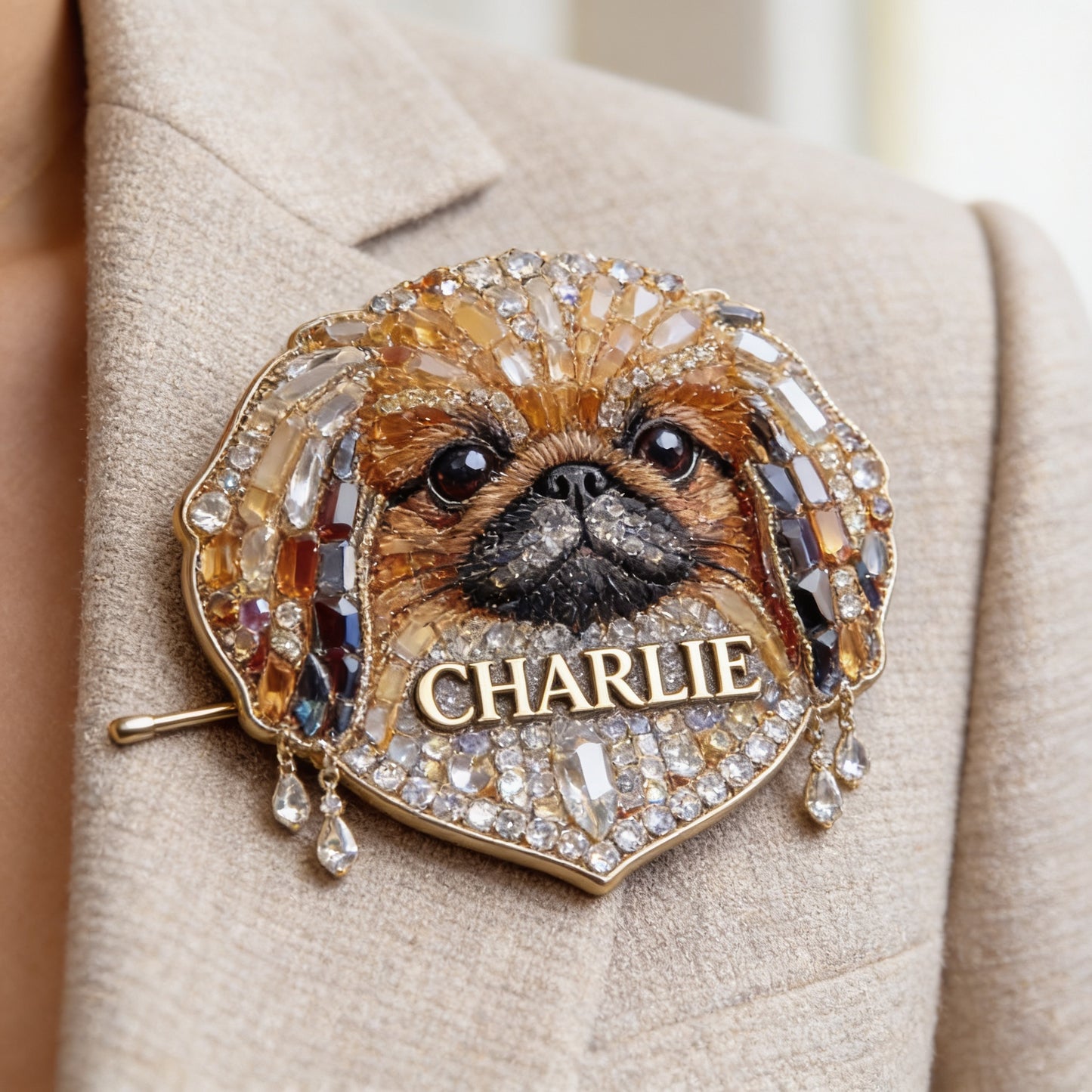 Personalized Long Haired Shih Tzu Acrylic Enamel Pin, Unique Custom Gift for Shih Tzu Owners and Pet Lovers