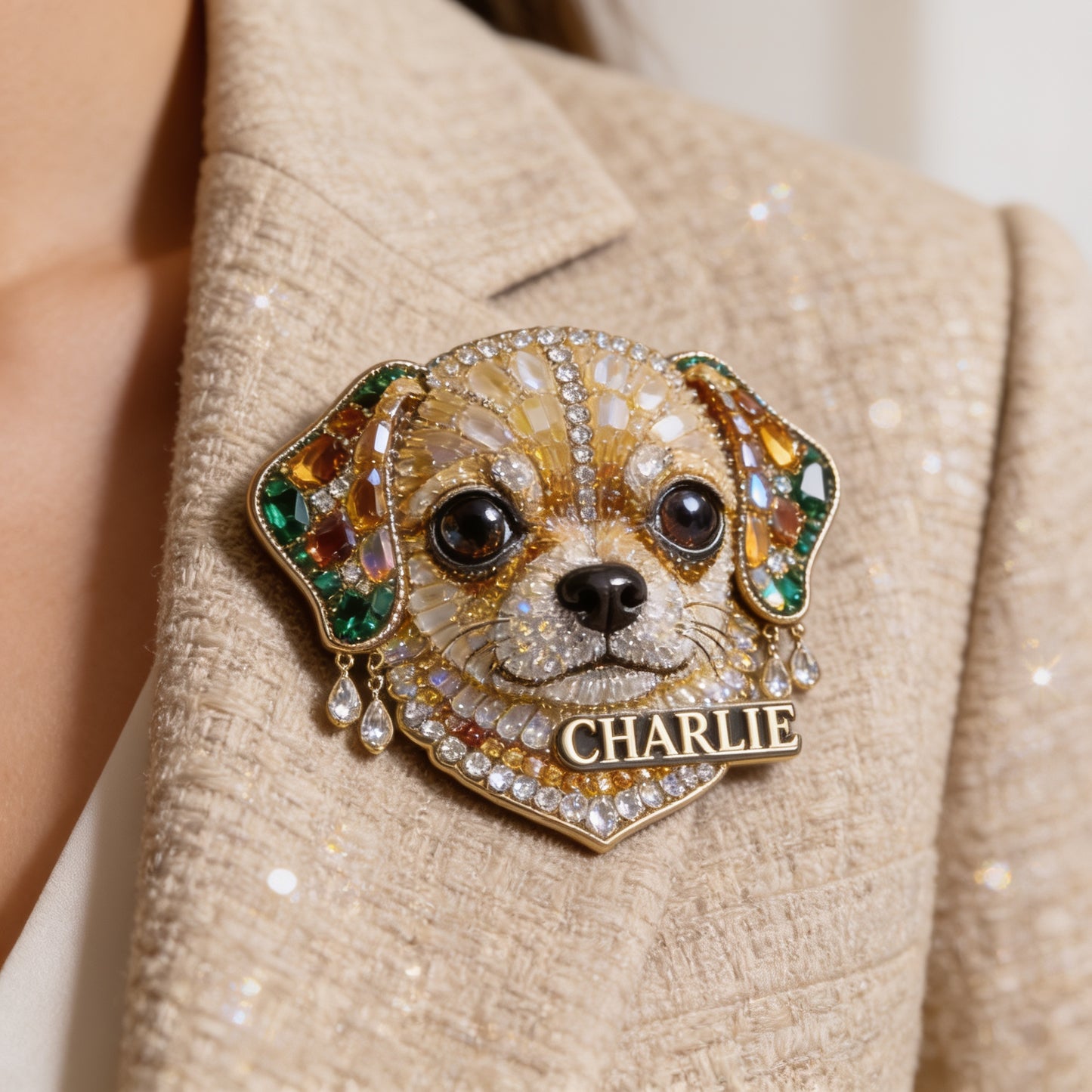 Personalized Tiny Jeweled Chihuahua Acrylic Enamel Pin, Unique Custom Gift for Chihuahua Pet Lovers