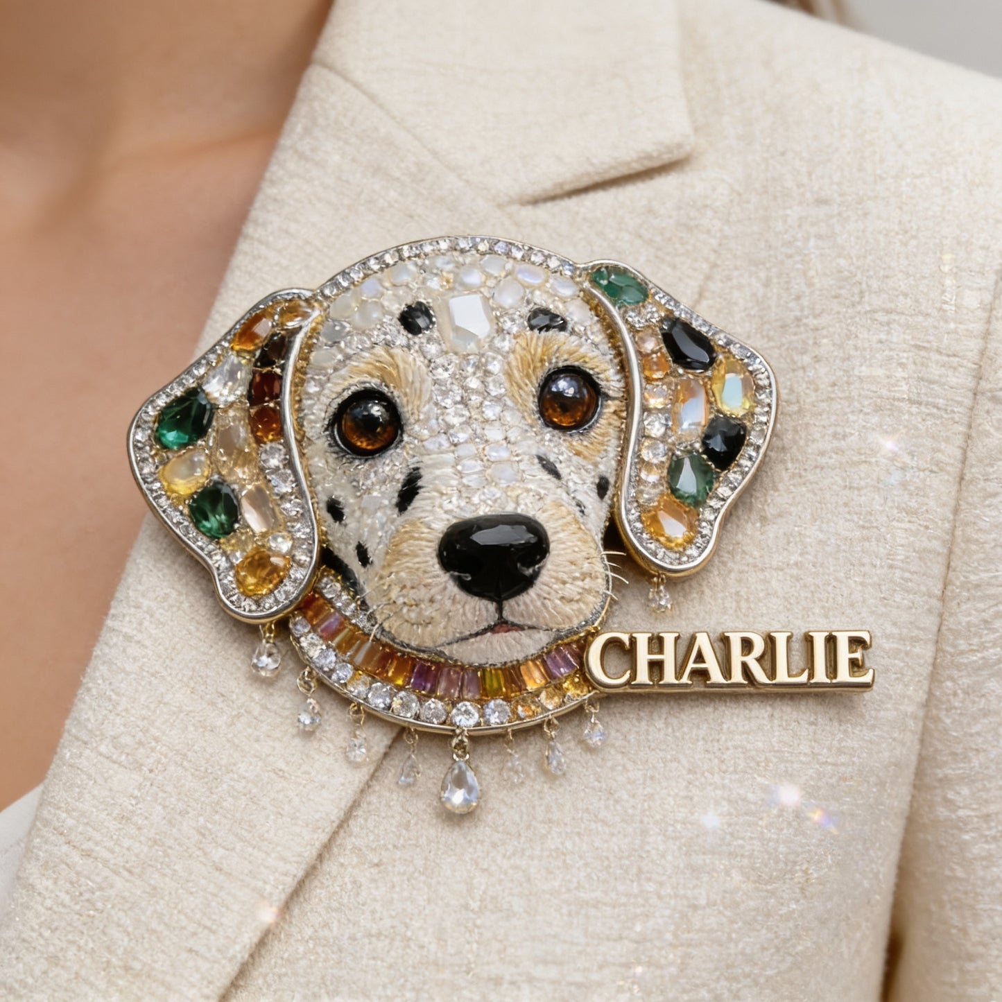 Personalized Sparkly Black Spotted Dalmatian Acrylic Pin - Unique Gift For Dalmatian Dog Lovers & Pet Owners