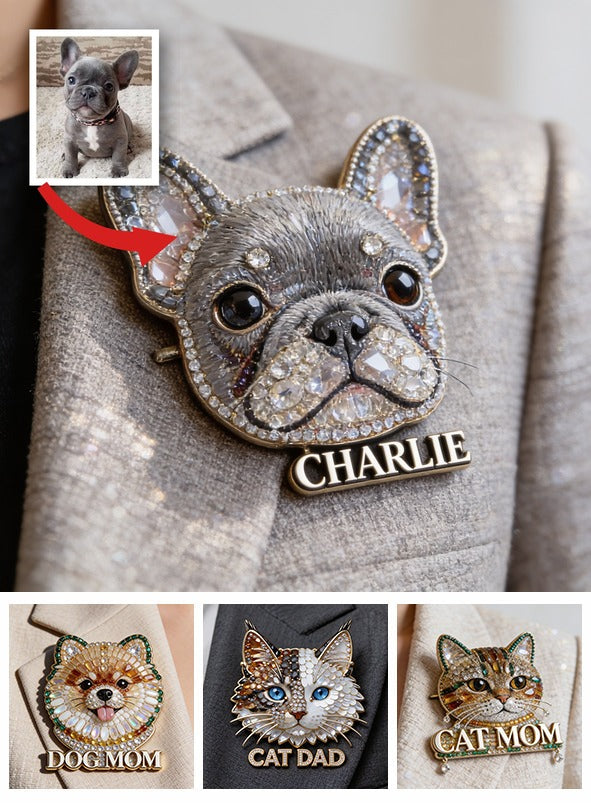 Personalisierte Funkelnde Französische Bulldoggen-Anstecknadel, Geschenk mit Namen für Französische Hundeliebhaber