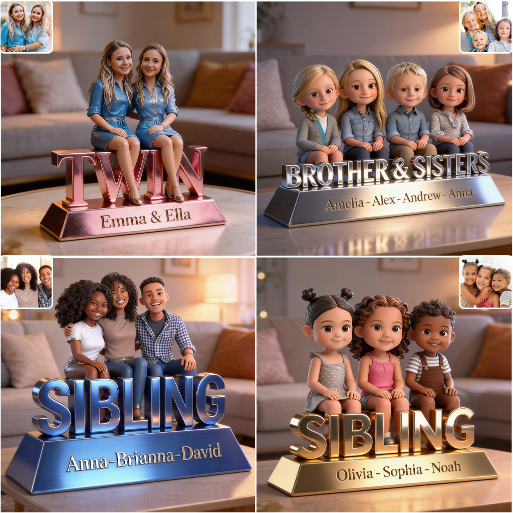 Sibling Forever Personalized Custom Shaped Acrylic Plaque, Cute Young Children Family Keepsake Gift for Desk Home Decor