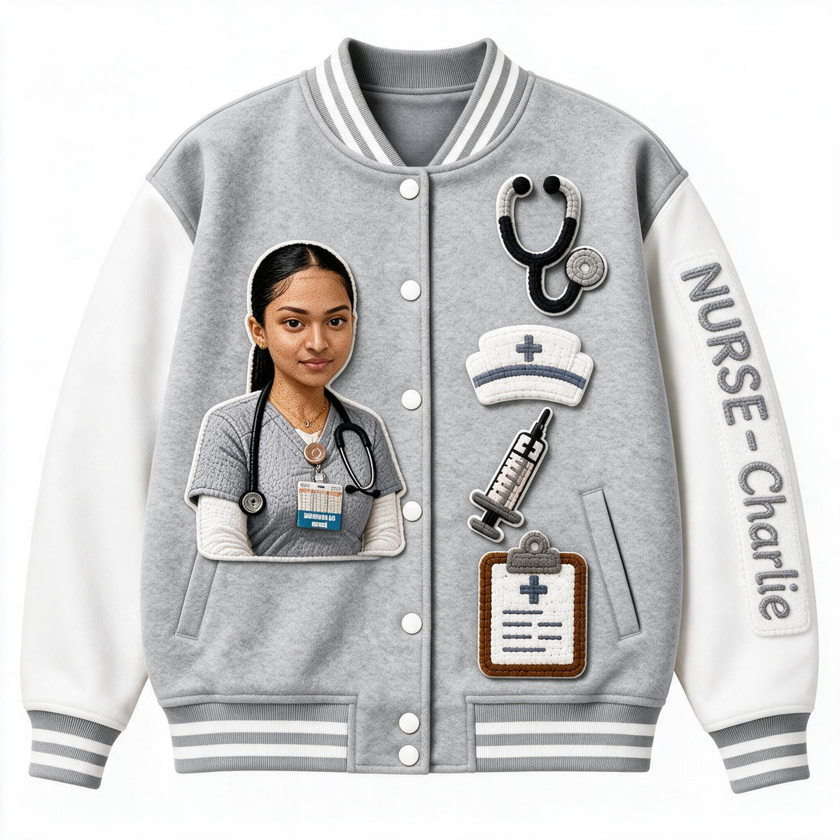 Personalisierte Foto Krankenschwester Varsity Jacke - Geschenk für Pflegekräfte