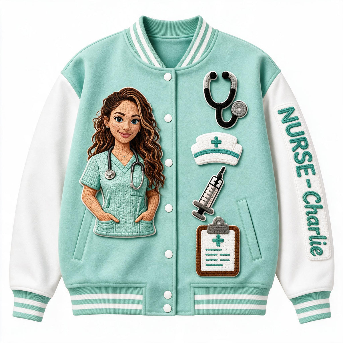 Personalized Latina Nurse Life Varsity Jacket Custom Embroidered RN Gift for Nursing Staff Healthcare Workers