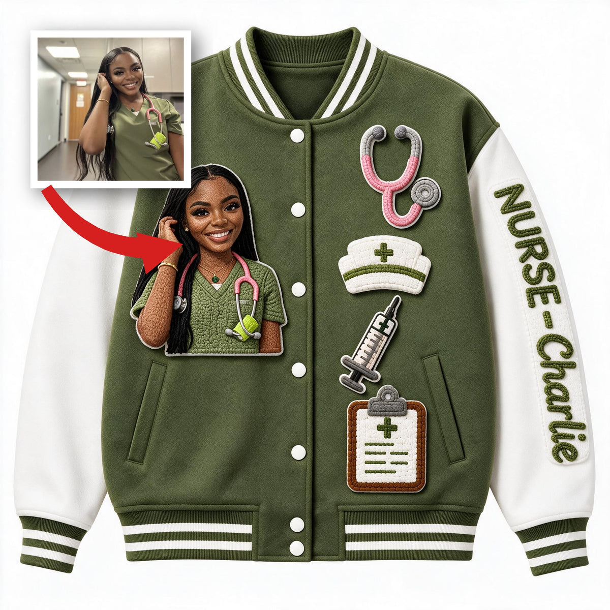 Personalized Black Nurse Life Varsity Jacket Custom Embroidered Appreciation Gift for RN Healthcare Nursing Staff
