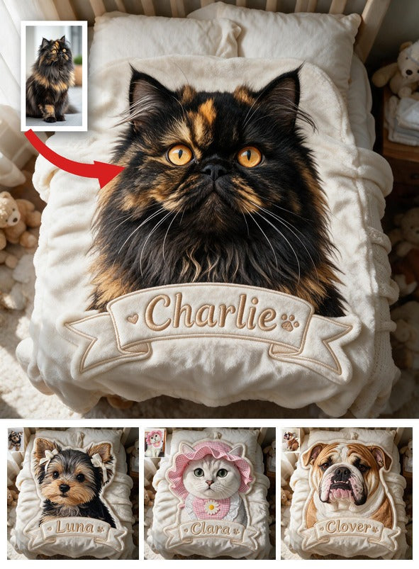 Personalized Fluffy Long-Haired Tortoiseshell Persian Cat Shaped Fleece Blanket, Cozy Custom Gift for Cat Lovers