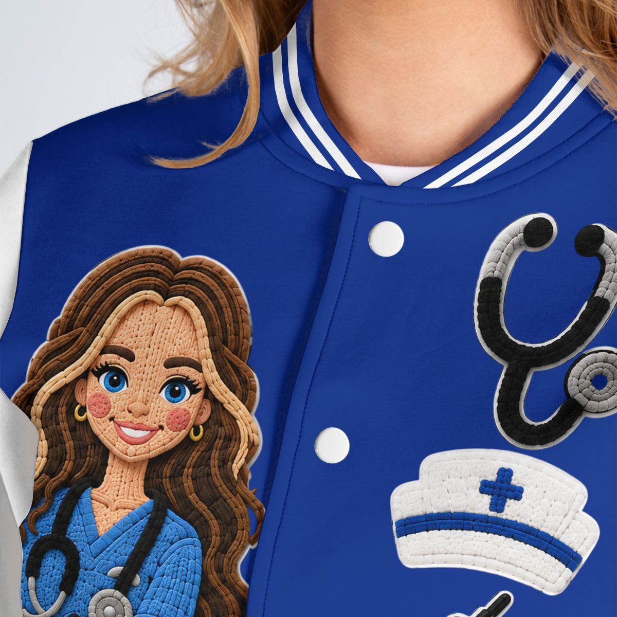 Personalized Black Nurse Life Varsity Jacket - Custom Embroidered Healthcare Appreciation Gift for NR Nursing Staff